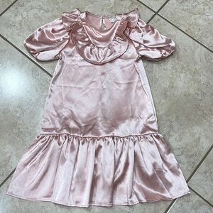 Tween Girls Pink Satin Drop Waist Ruffle Dress Size 9